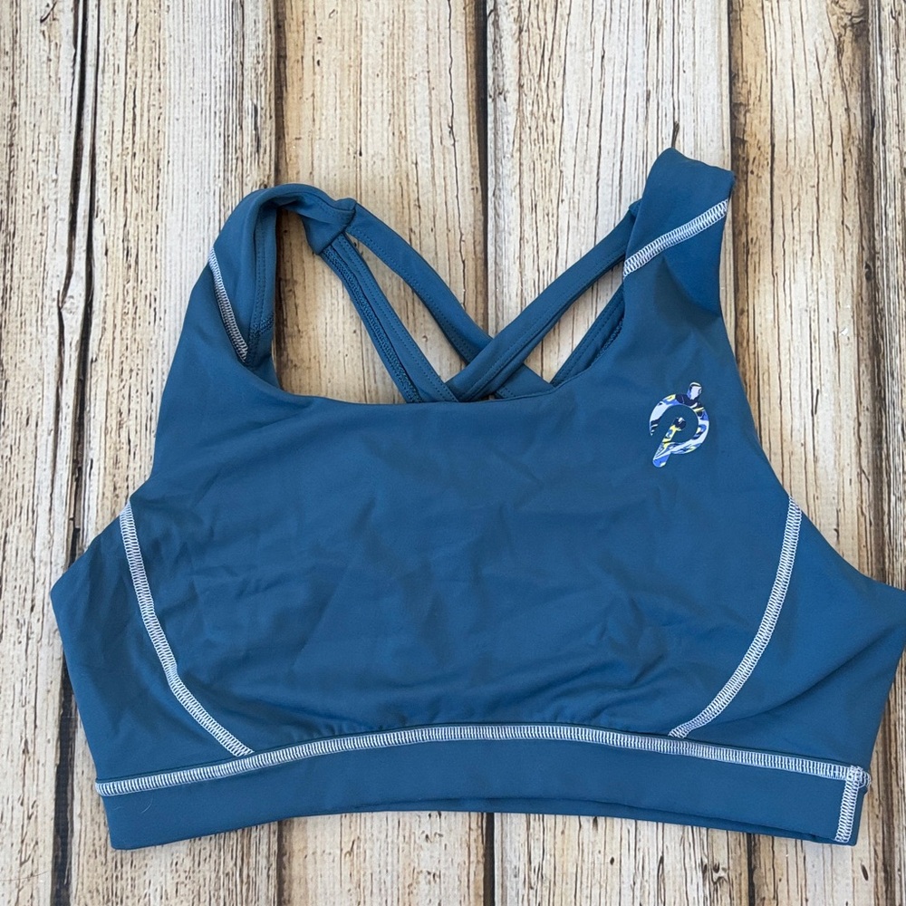 Peloton Teal Sports Bra with White Accents